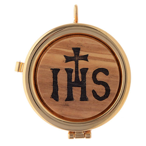 Pyx olive wood plaque IHS symbol 6cm 1