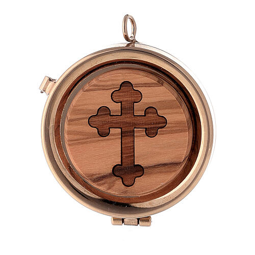 Pyx olive wood trifeuil cross design 6cm 1