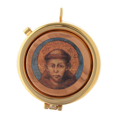Cyborium płytka drewno oliwne Święty Franciszek z Asyżu średn. 6 cm 1