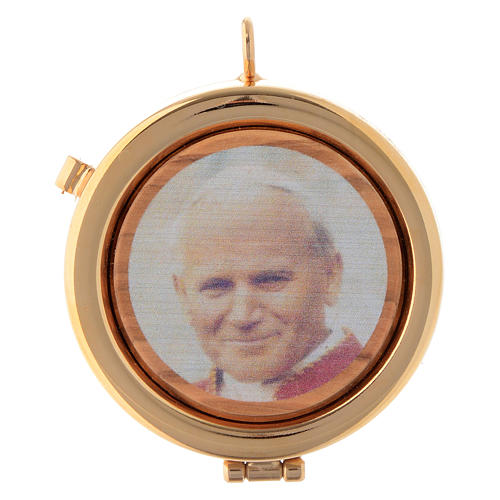Cyborium płytka drewno oliwne Papież Jan Paweł II średn. 6 cm 1