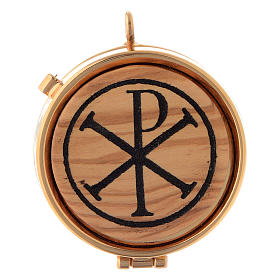 Custodes à hosties: Custode avec plaque olivier symbole Chi-Rho diamètre 5 cm Custodes à hosties: Custode avec plaque olivier symbole Chi-Rho diamètre 5 cm