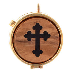 Custodes à hosties: Custode avec plaque olivier croix trilobée diamètre 5 cm Custodes à hosties: Custode avec plaque olivier croix trilobée diamètre 5 cm