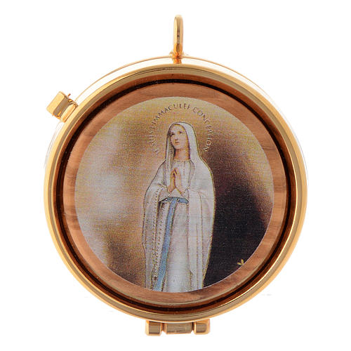 Pyx olive wood plaque Our Lady of Lourdes 5cm 1