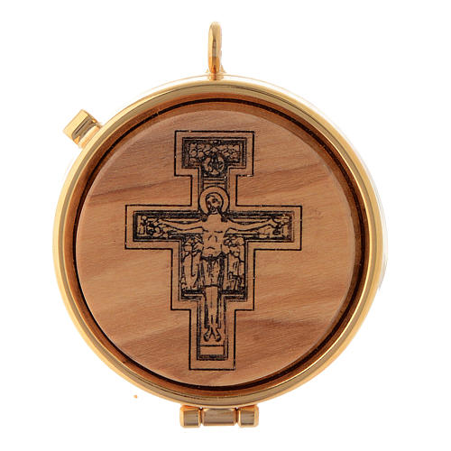 Pyx olive wood plaque Saint Damian cross 5cm 1