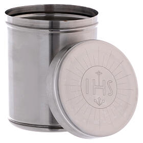 Stainless steel pyx with IHS, d. 4 in