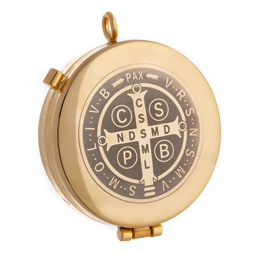 Pyx of St Benedict or Nursia, gold plated brass, 2 in 1