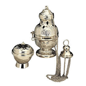 Censer and boat in nickel-plated brass