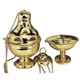 Censer and boat in polished  golden brass