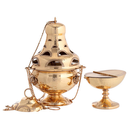 Censer and boat in polished  golden brass 1
