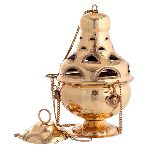 Turíbolo e naveta latão dourado brilhante 3