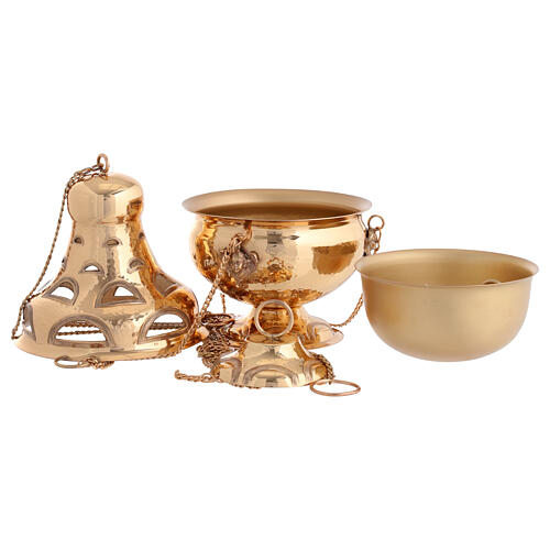 Turíbolo e naveta latão dourado brilhante 4