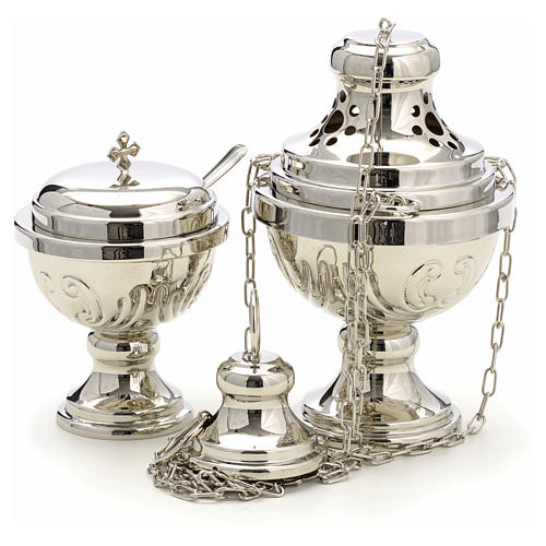 Censer and boat in silver plated brass hand chiseled 1