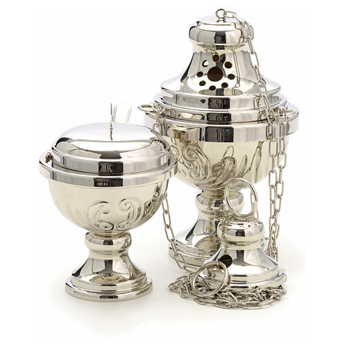 Censer and boat in silver plated brass hand chiseled 4