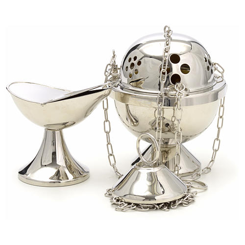 Censer and boat in nickel plated brass and hammered 1