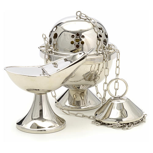 Censer and boat in nickel plated brass and hammered 4