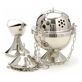 Turíbulos e Navetas: Turíbulo e Naveta latão niquelado martelado