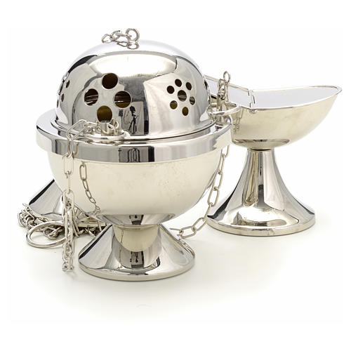 Censer and boat in nickel plated brass and hammered 3