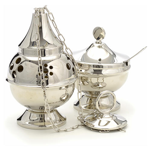 Censer and boat in gold or silver plated brass smooth 4