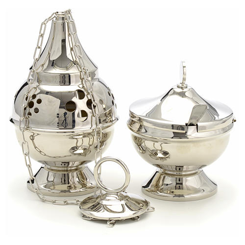 Censer and boat in gold or silver plated brass smooth 1