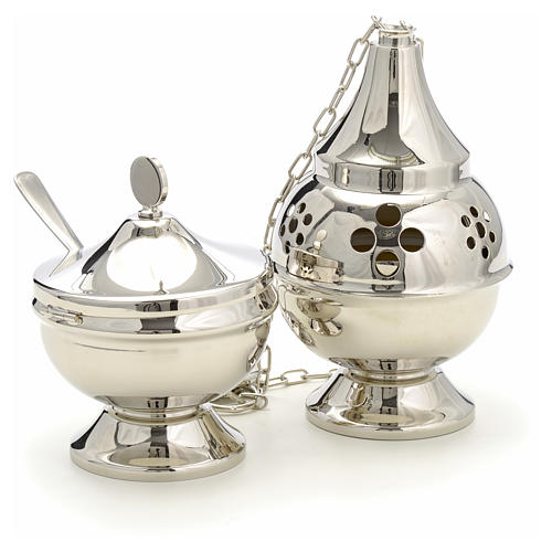 Censer and boat in gold or silver plated brass smooth 3