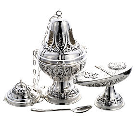 Thurible with oval boat in chiselled cast brass