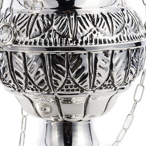 Thurible and oval boat in silver plated chiselled cast brass 10