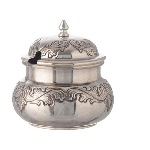 Thurible and boat in silver-plated brass with cross leaves 4