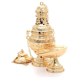 Thurible with oval boat in golden, chiselled cast brass