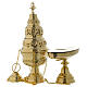Censer and boat with leaves decoration in golden brass s1