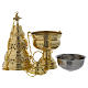 Censer and boat with leaves decoration in golden brass s4