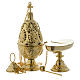 Censer and boat with leaves engraving in golden brass s1