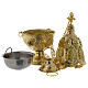 Censer and boat with leaves engraving in golden brass s4