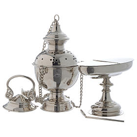 Censer and boat in silver brass, smooth