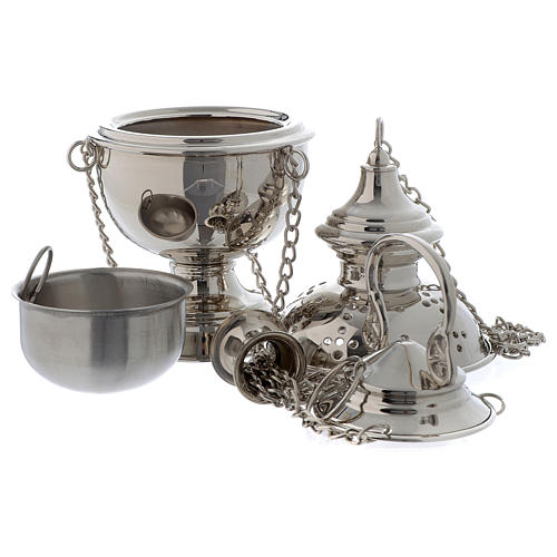 Censer and boat in silver brass, smooth 4