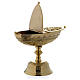 Thurible and boat with leaves and cross in gilded brass s3
