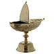 Thurible and boat with leaves and cross in gilded brass s6