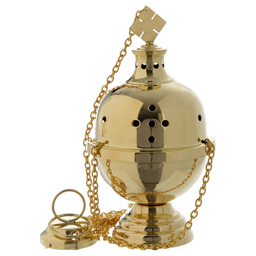Censer and boat in golden brass, smooth 2