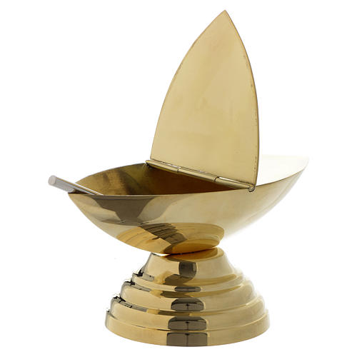 Censer and boat in golden brass, smooth 3