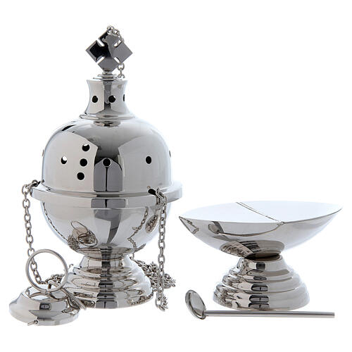 Modern smooth thurible and boat in silver-plated brass 1