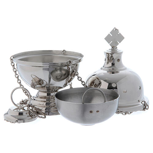 Modern smooth thurible and boat in silver-plated brass 4