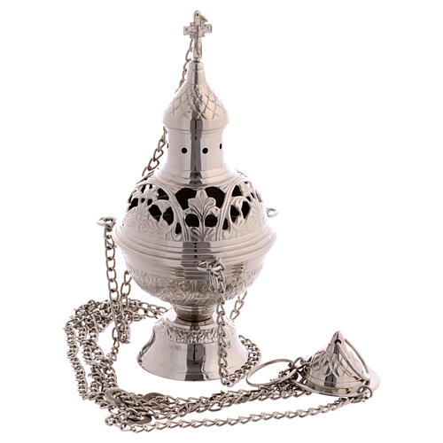 Thurible and boat with spoon in nickel-plated brass 3