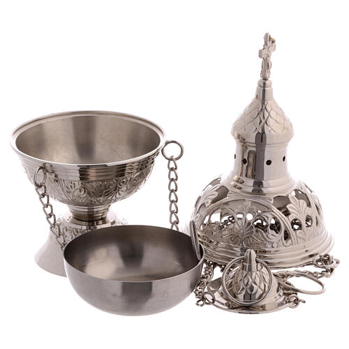 Thurible and boat with spoon in nickel-plated brass 4