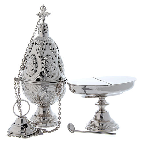 Incense set: decorated censer and classic boat with spoon in brass 1