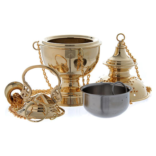 Incense set: censer and boat with spoon in brass 3