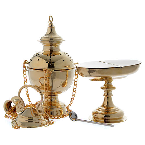 Boat thurible set with brass spoon and censer  1