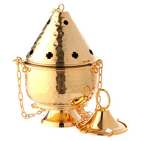 Censer pierced and embossed 20 cm, golden brass