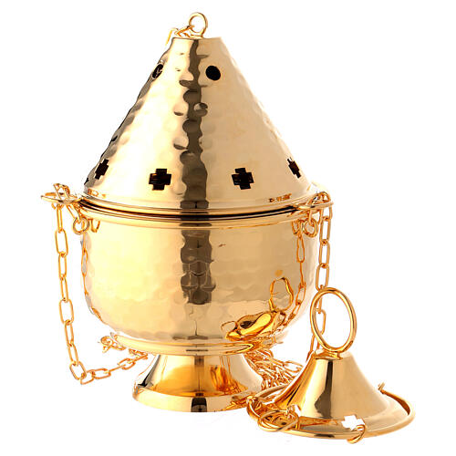 Gold plated thurible with circular and cross shaped holes 1
