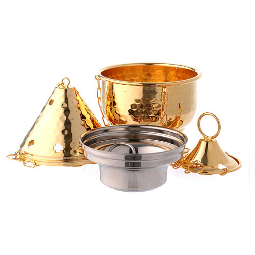 Gold plated thurible with circular and cross shaped holes 2