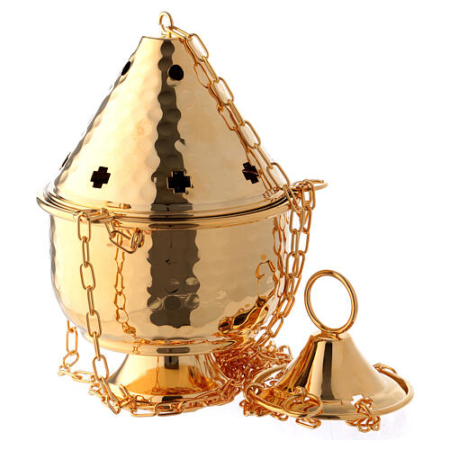 Gold plated thurible with circular and cross shaped holes 3
