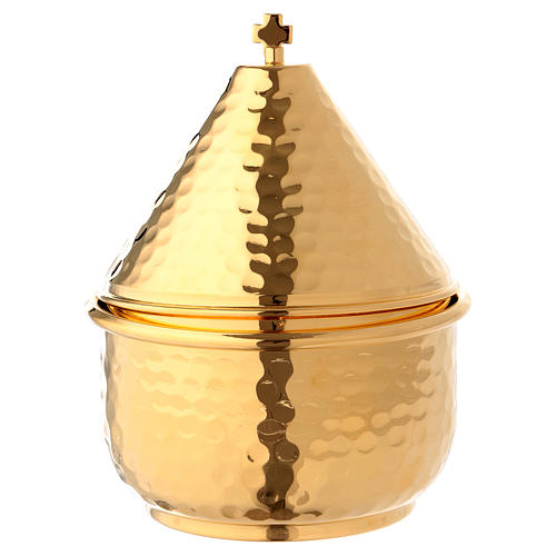 Incense boat embossed 15 cm, golden brass 1